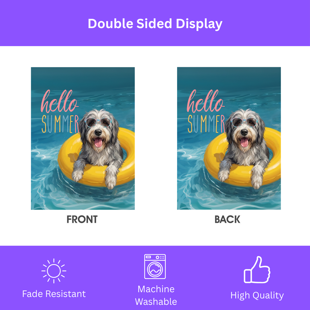 Hello Summer Bearded Collie Garden Flag