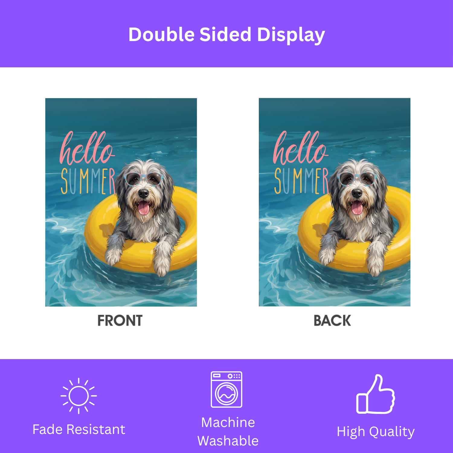 Hello Summer Bearded Collie Garden Flag