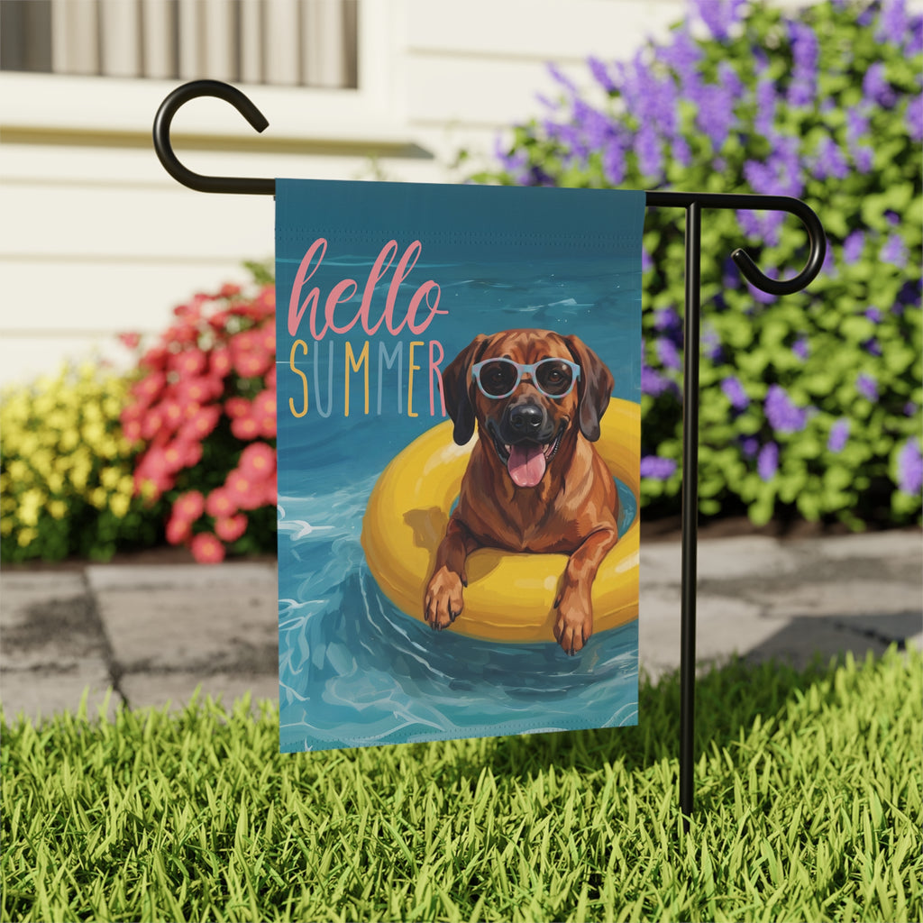 Hello Summer Bavarian Mountain Scent Hound Garden Flag
