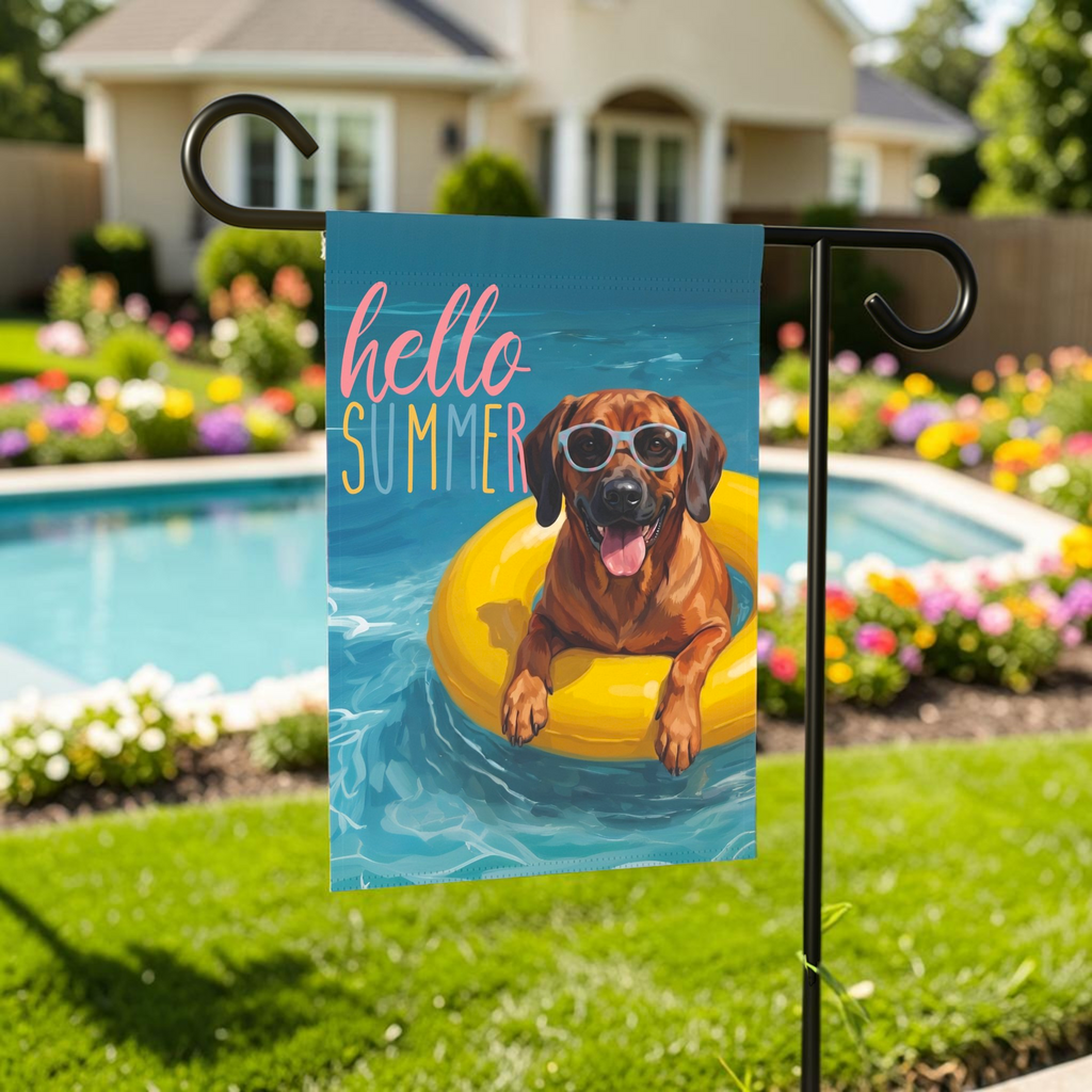 Hello Summer Bavarian Mountain Scent Hound Garden Flag