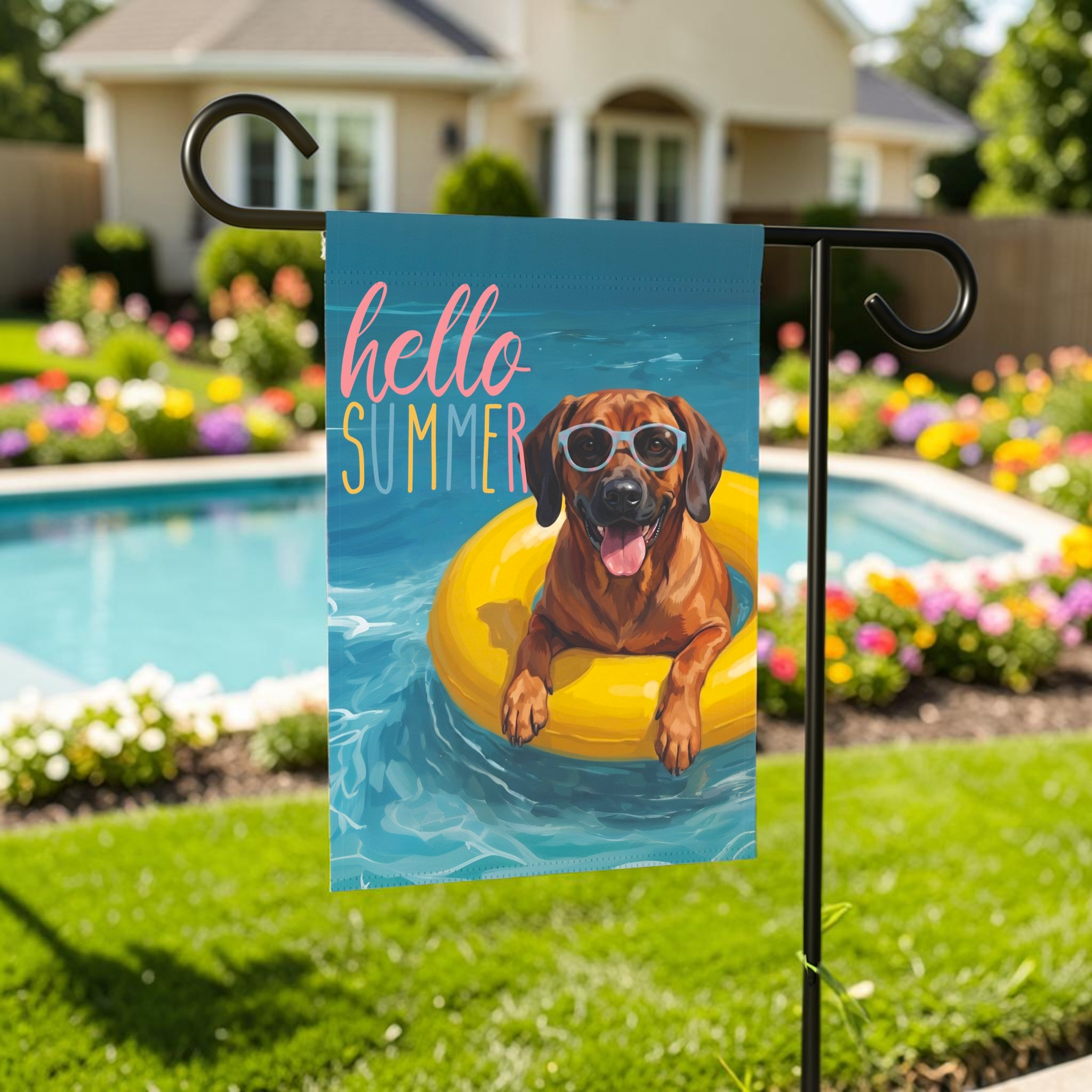 Hello Summer Bavarian Mountain Scent Hound Garden Flag
