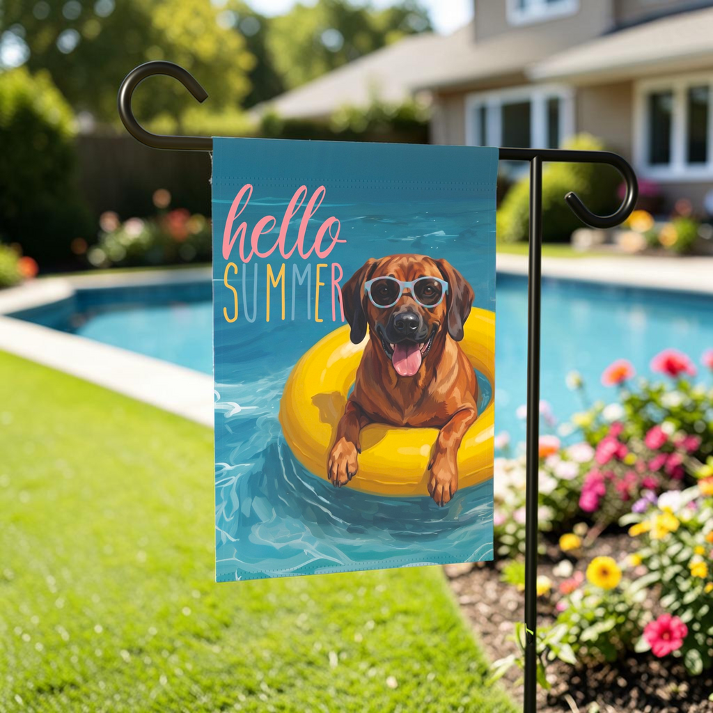 Hello Summer Bavarian Mountain Scent Hound Garden Flag