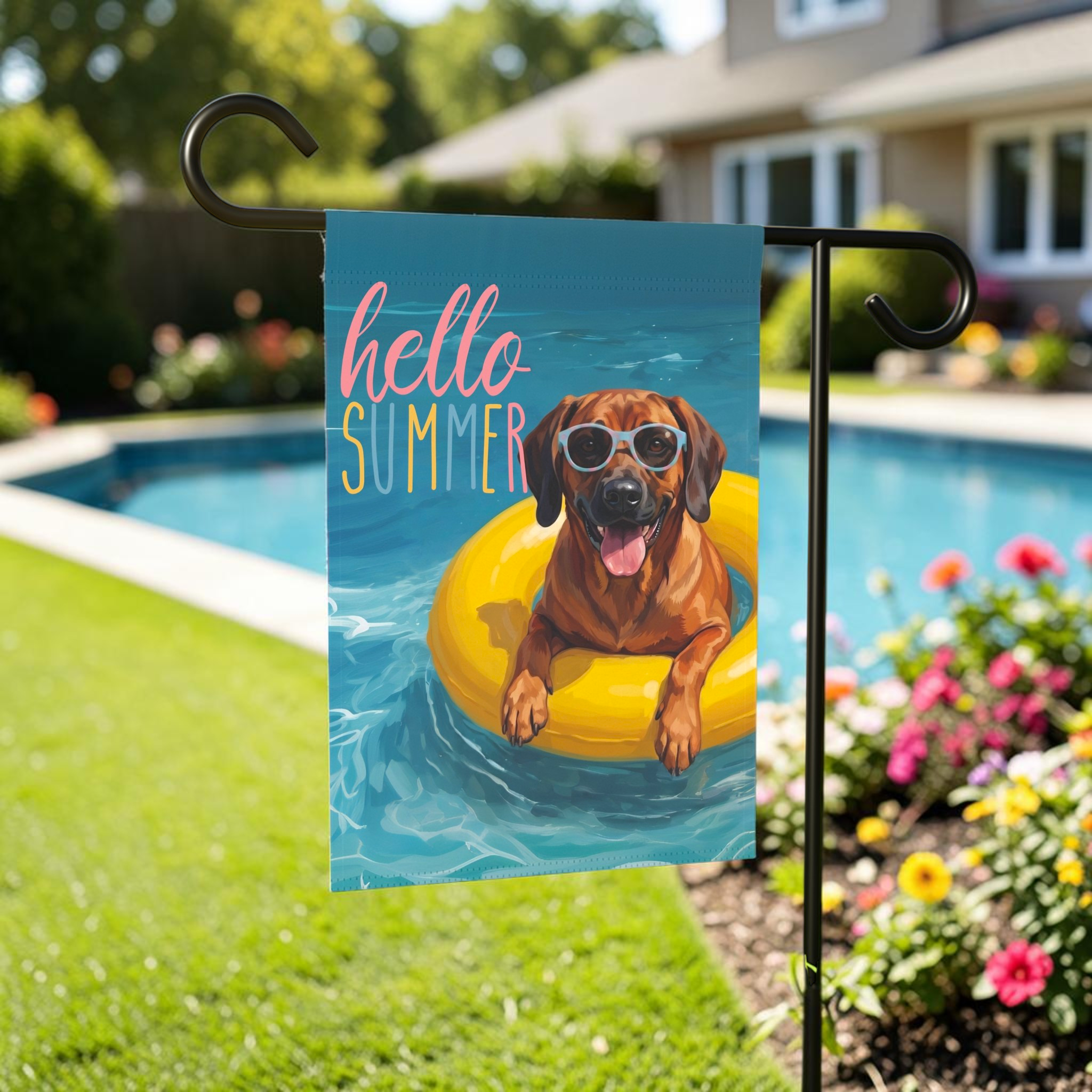 Hello Summer Bavarian Mountain Scent Hound Garden Flag