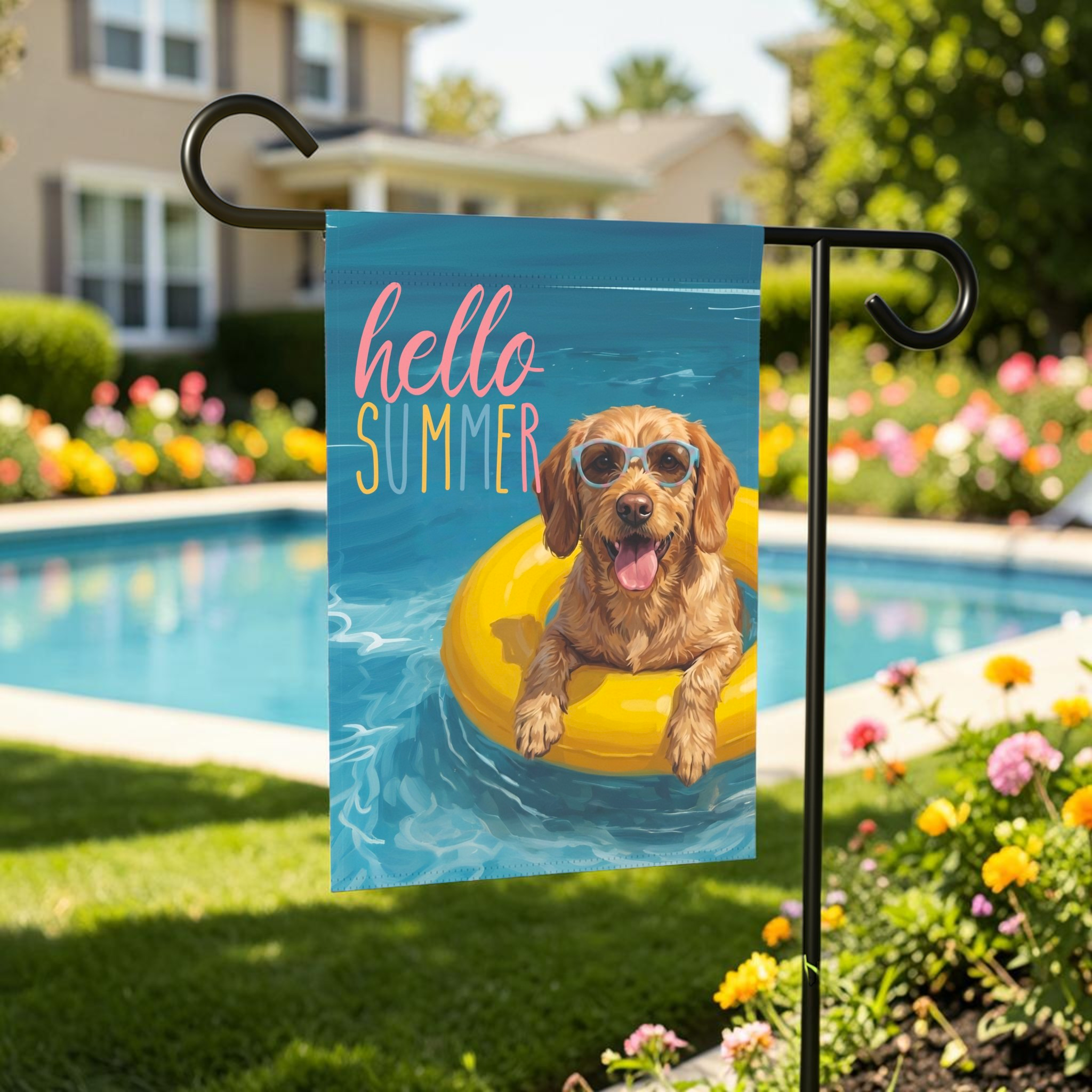 Hello Summer Basset Fauve De Bretagne Garden Flag