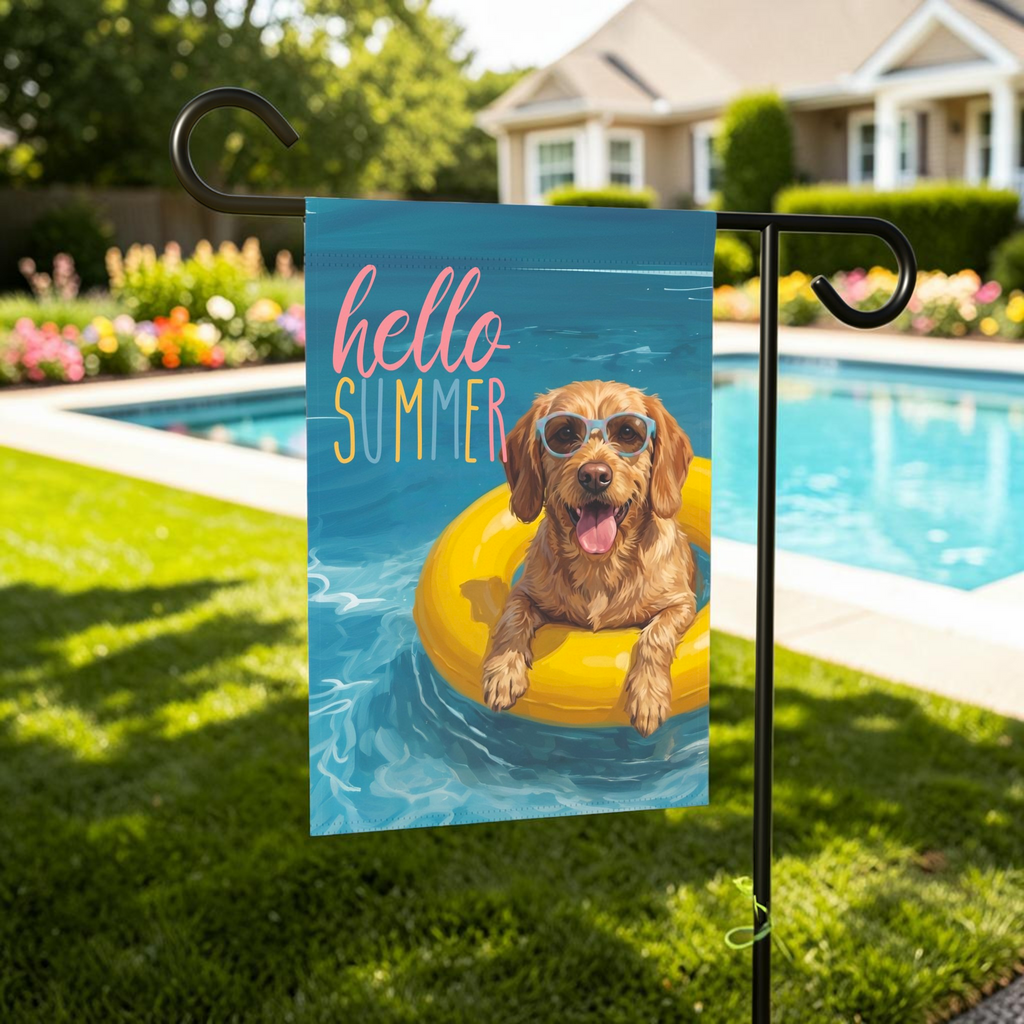 Hello Summer Basset Fauve De Bretagne Garden Flag