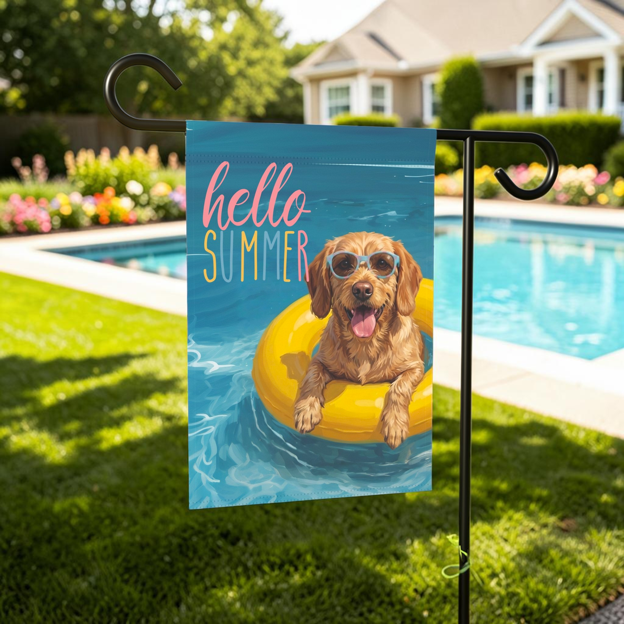 Hello Summer Basset Fauve De Bretagne Garden Flag