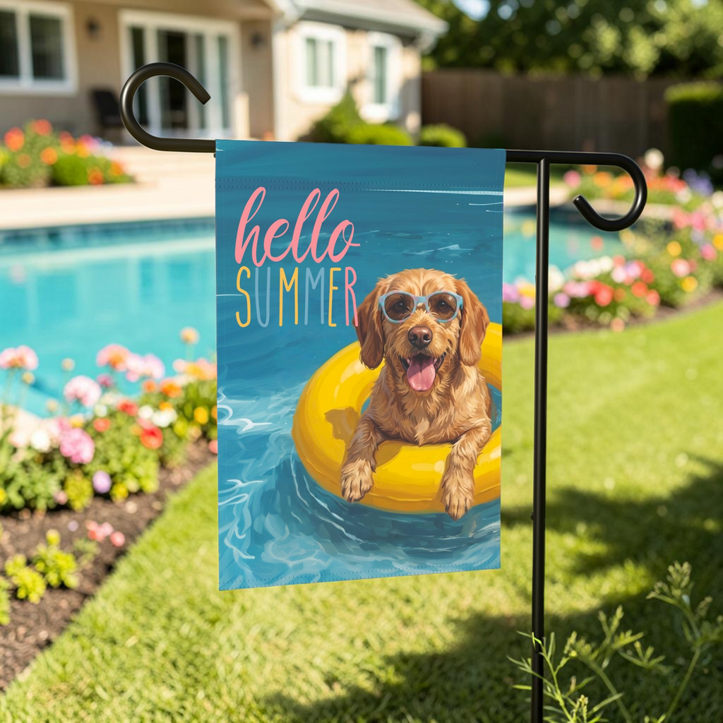 Hello Summer Basset Fauve De Bretagne Garden Flag