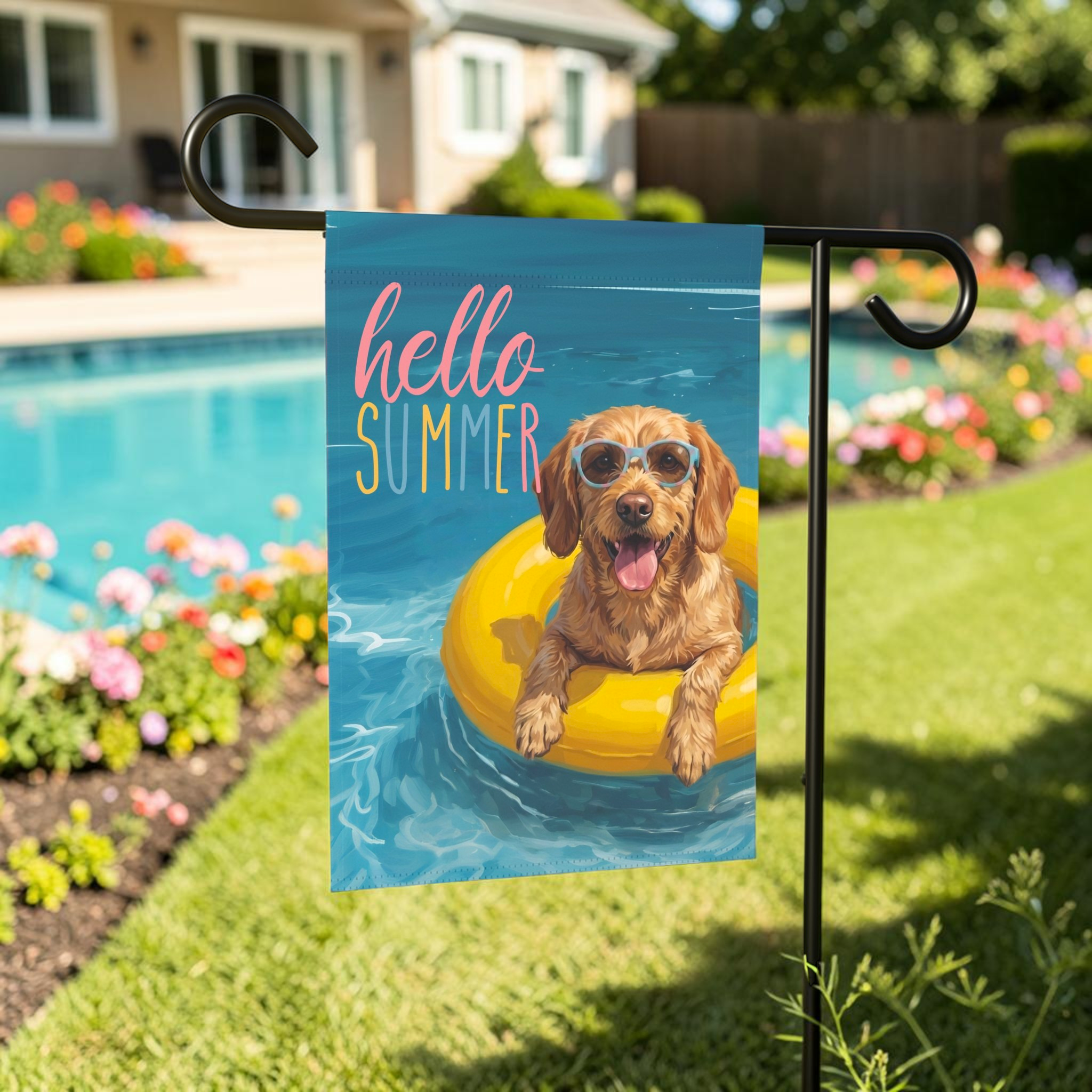 Hello Summer Basset Fauve De Bretagne Garden Flag