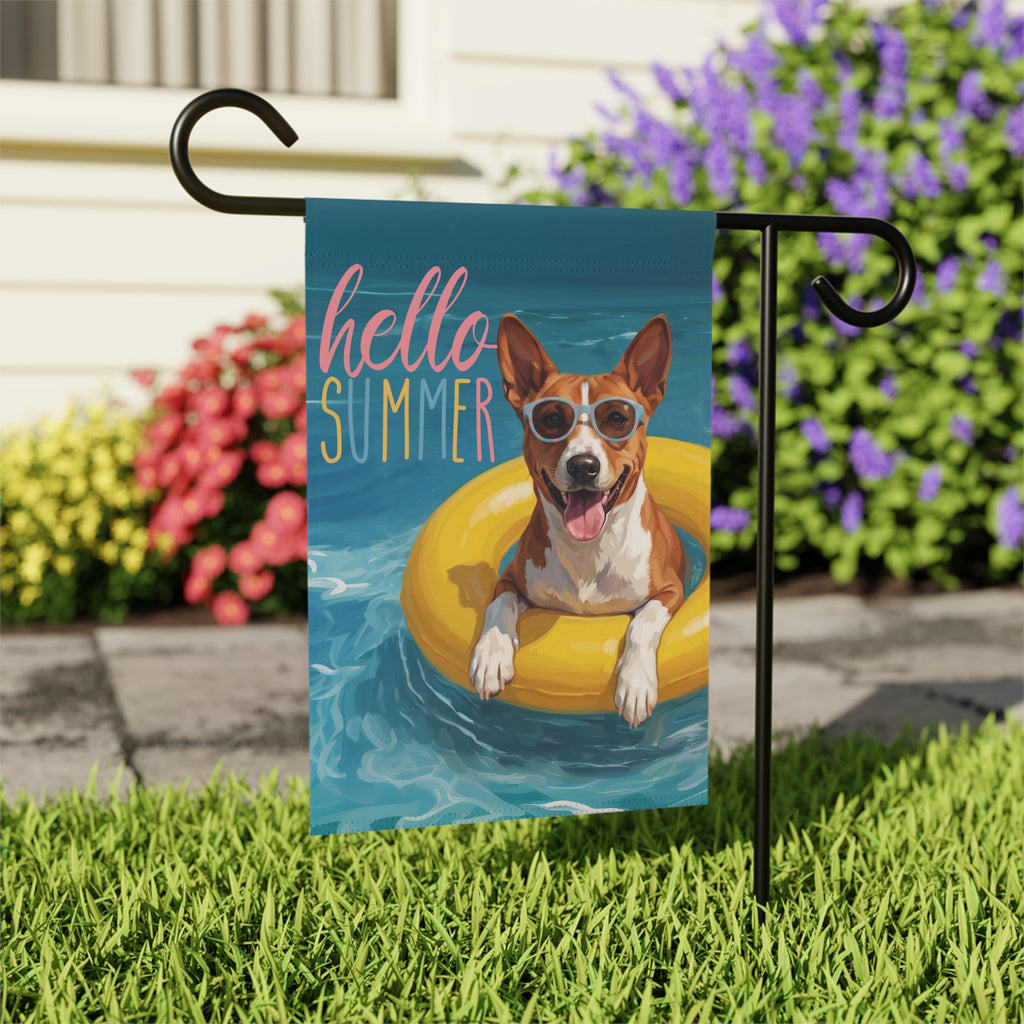 Hello Summer Basenji Garden Flag