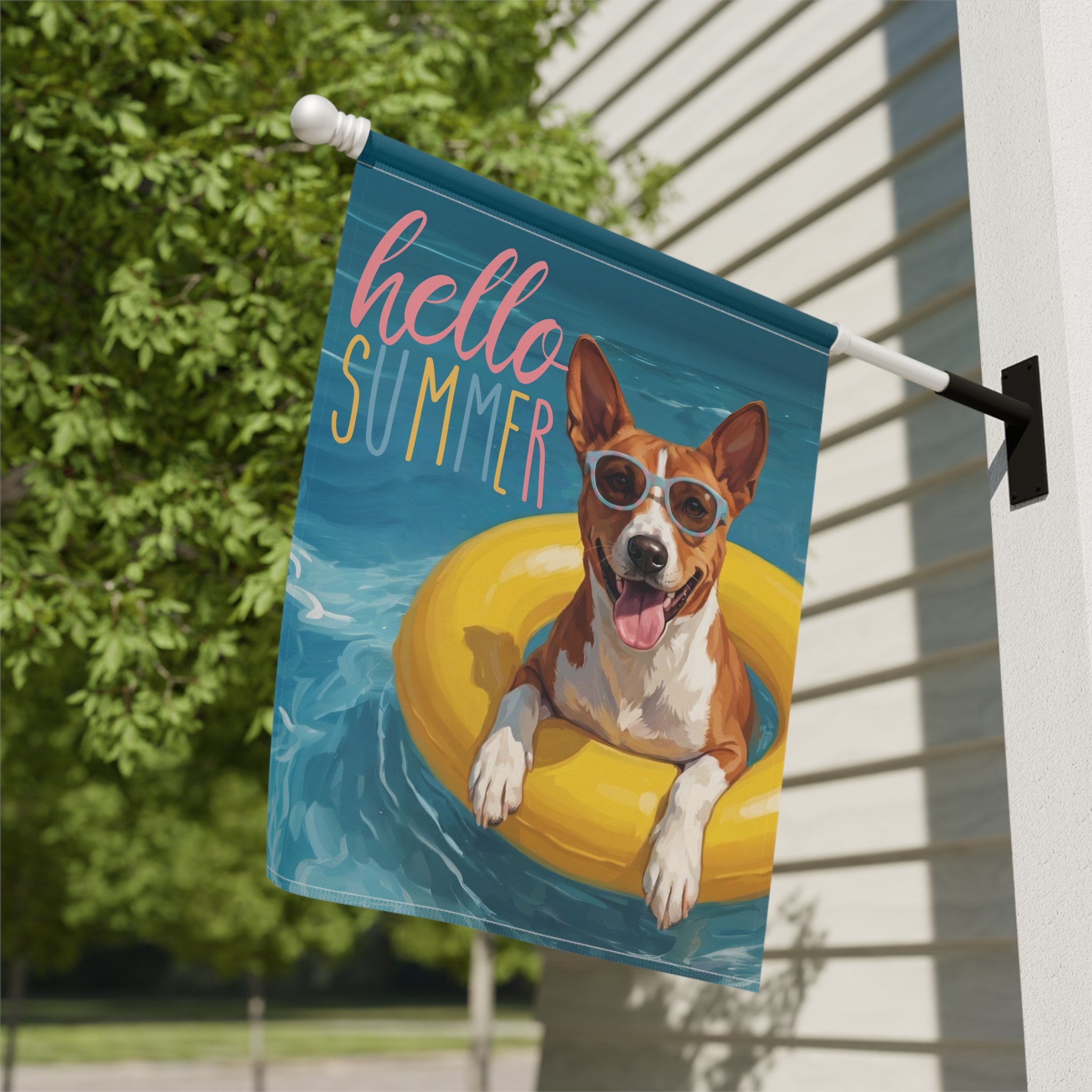 Hello Summer Basenji Garden Flag