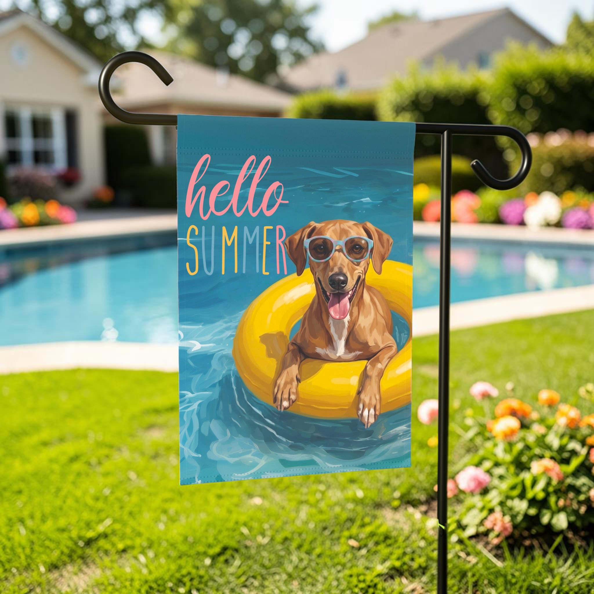Hello Summer Azawakh Garden Flag