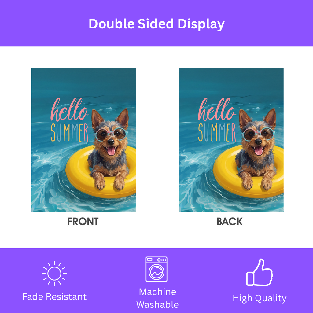 Hello Summer Australian Terrier Garden Flag