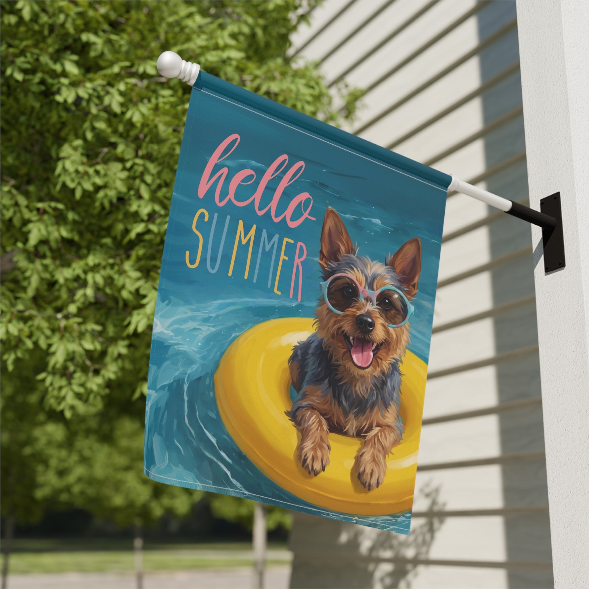 Hello Summer Australian Terrier Garden Flag