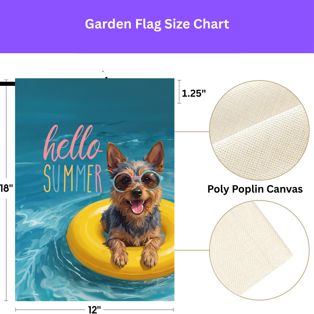 Hello Summer Australian Terrier Garden Flag