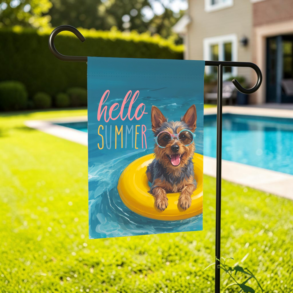 Hello Summer Australian Terrier Garden Flag