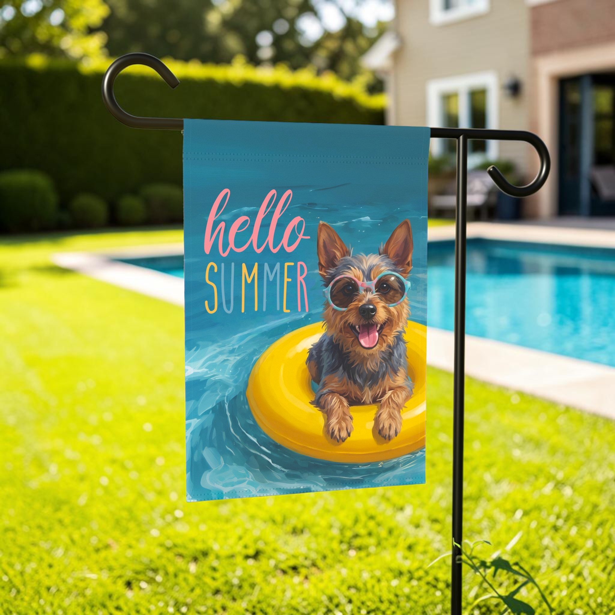 Hello Summer Australian Terrier Garden Flag