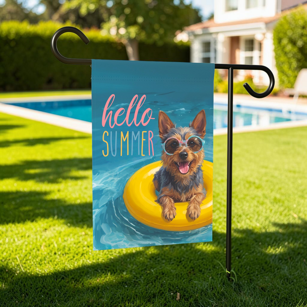 Hello Summer Australian Terrier Garden Flag