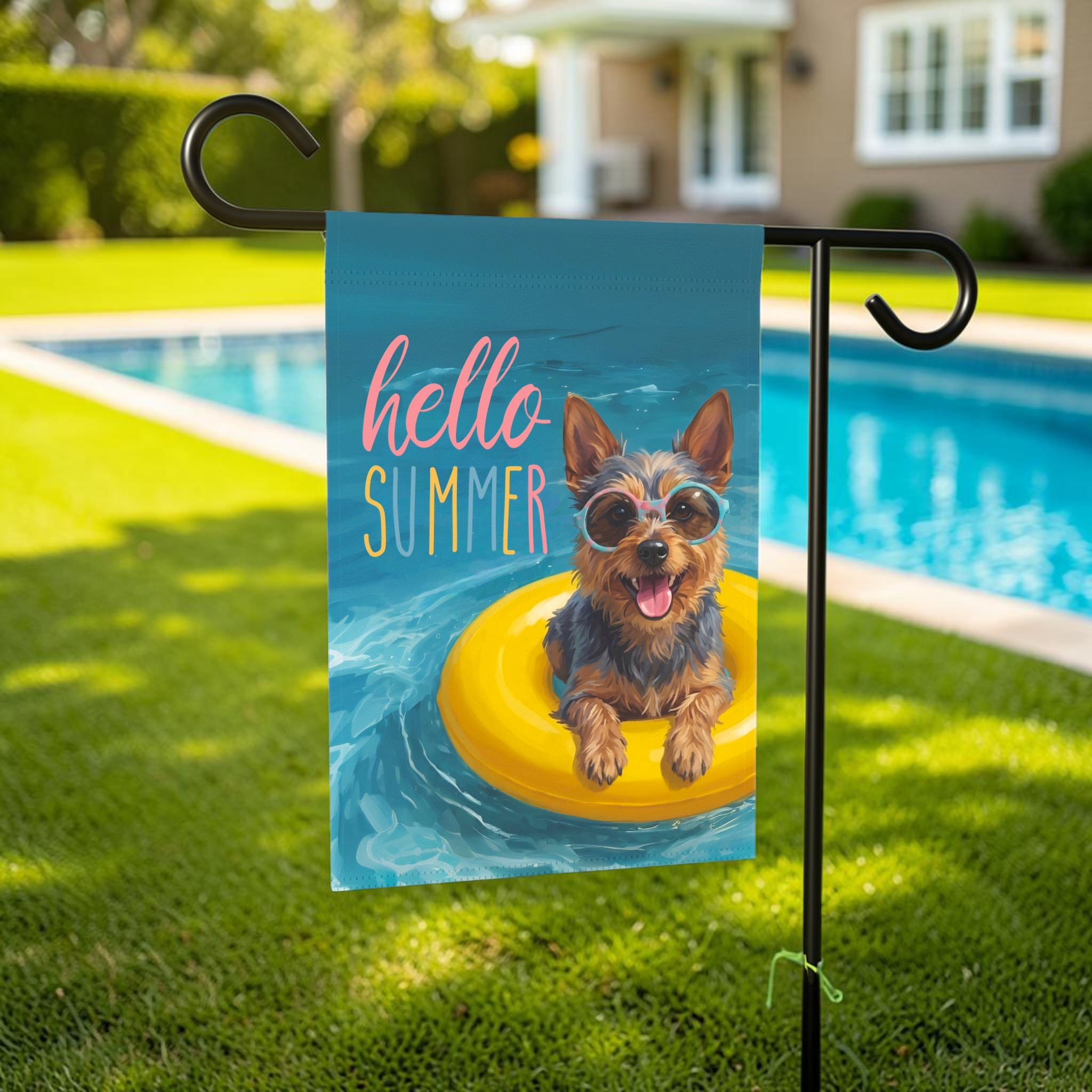 Hello Summer Australian Terrier Garden Flag