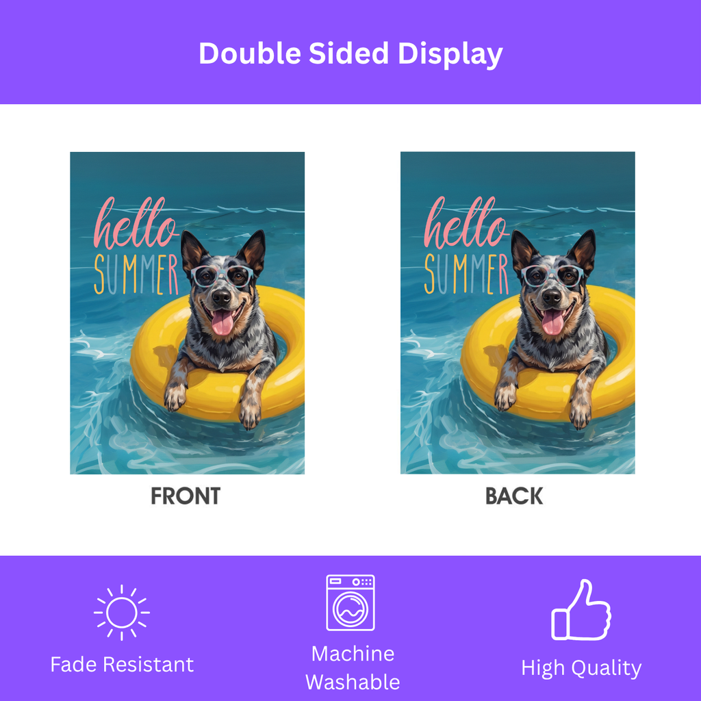 Hello Summer Australian Stumpy Tail Cattle Dog Garden Flag