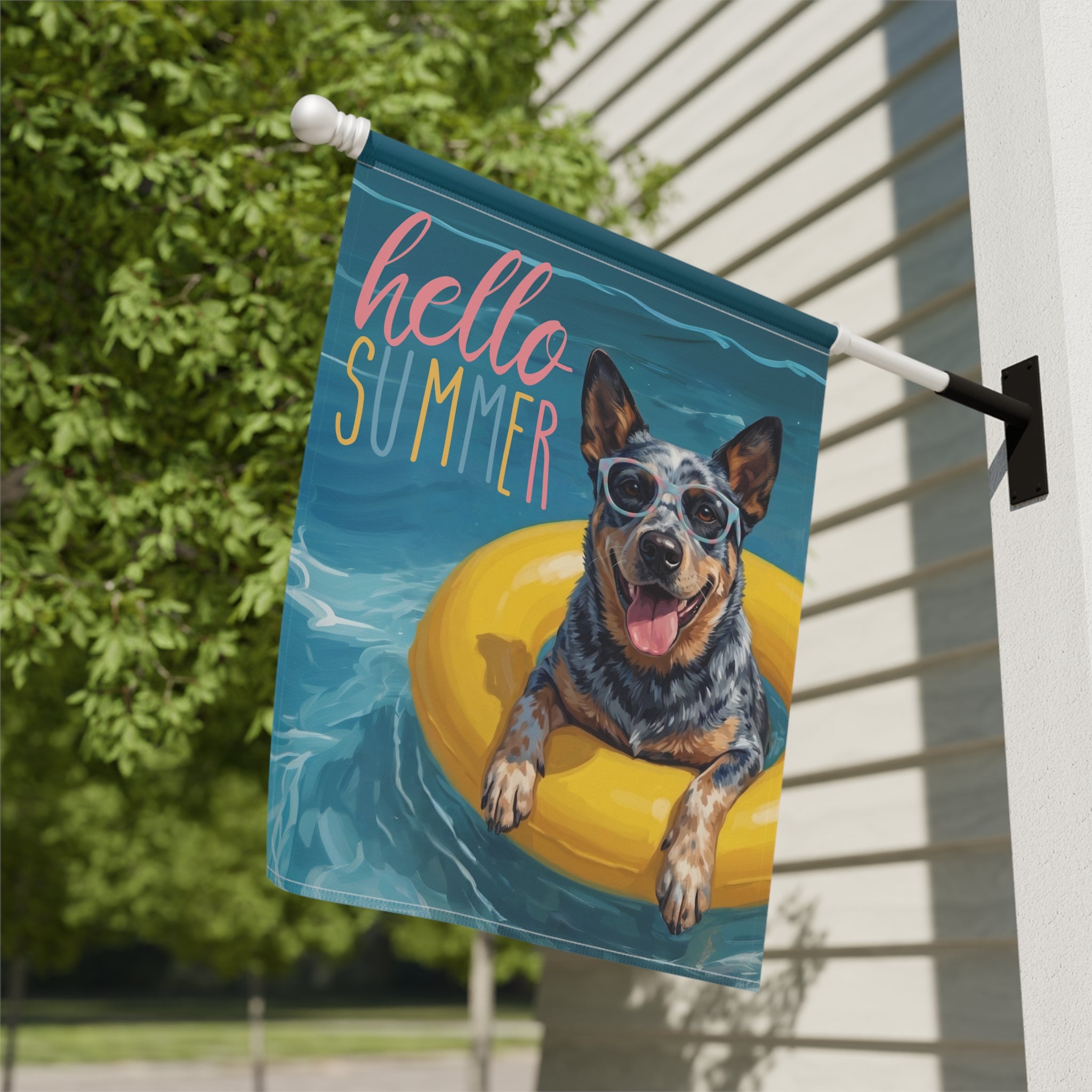 Hello Summer Australian Stumpy Tail Cattle Dog Garden Flag