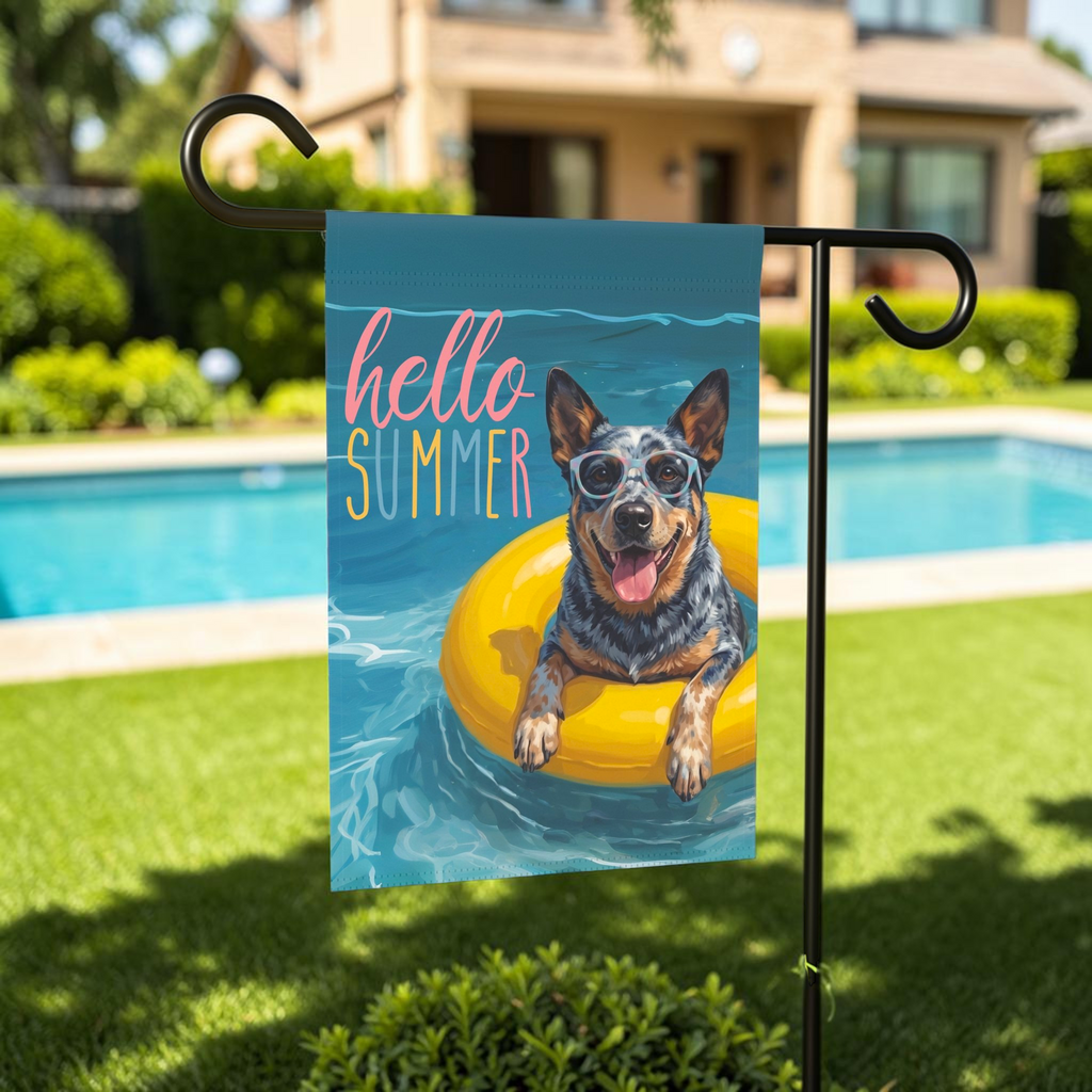 Hello Summer Australian Stumpy Tail Cattle Dog Garden Flag