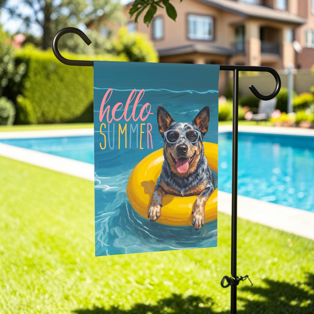 Hello Summer Australian Stumpy Tail Cattle Dog Garden Flag