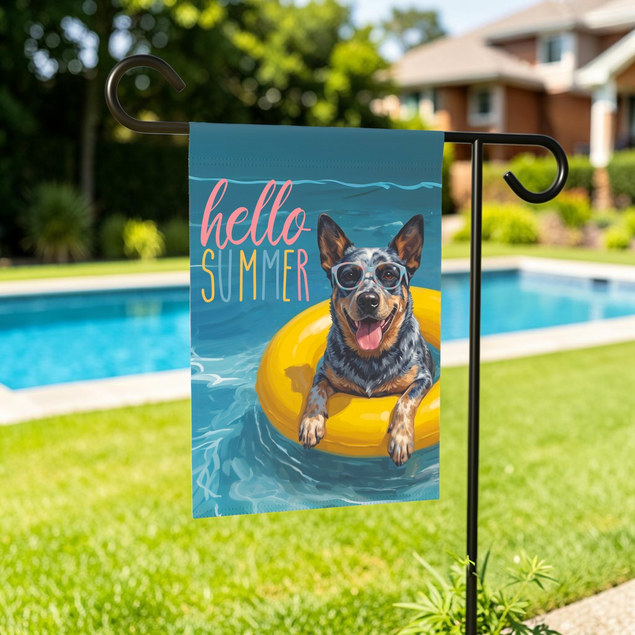 Hello Summer Australian Stumpy Tail Cattle Dog Garden Flag