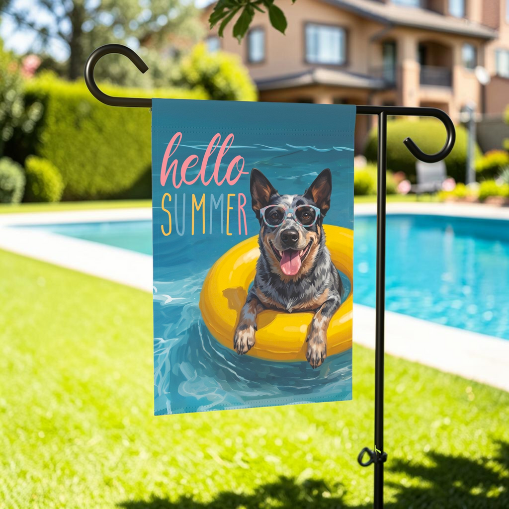 Hello Summer Australian Cattle Dog Garden Flag