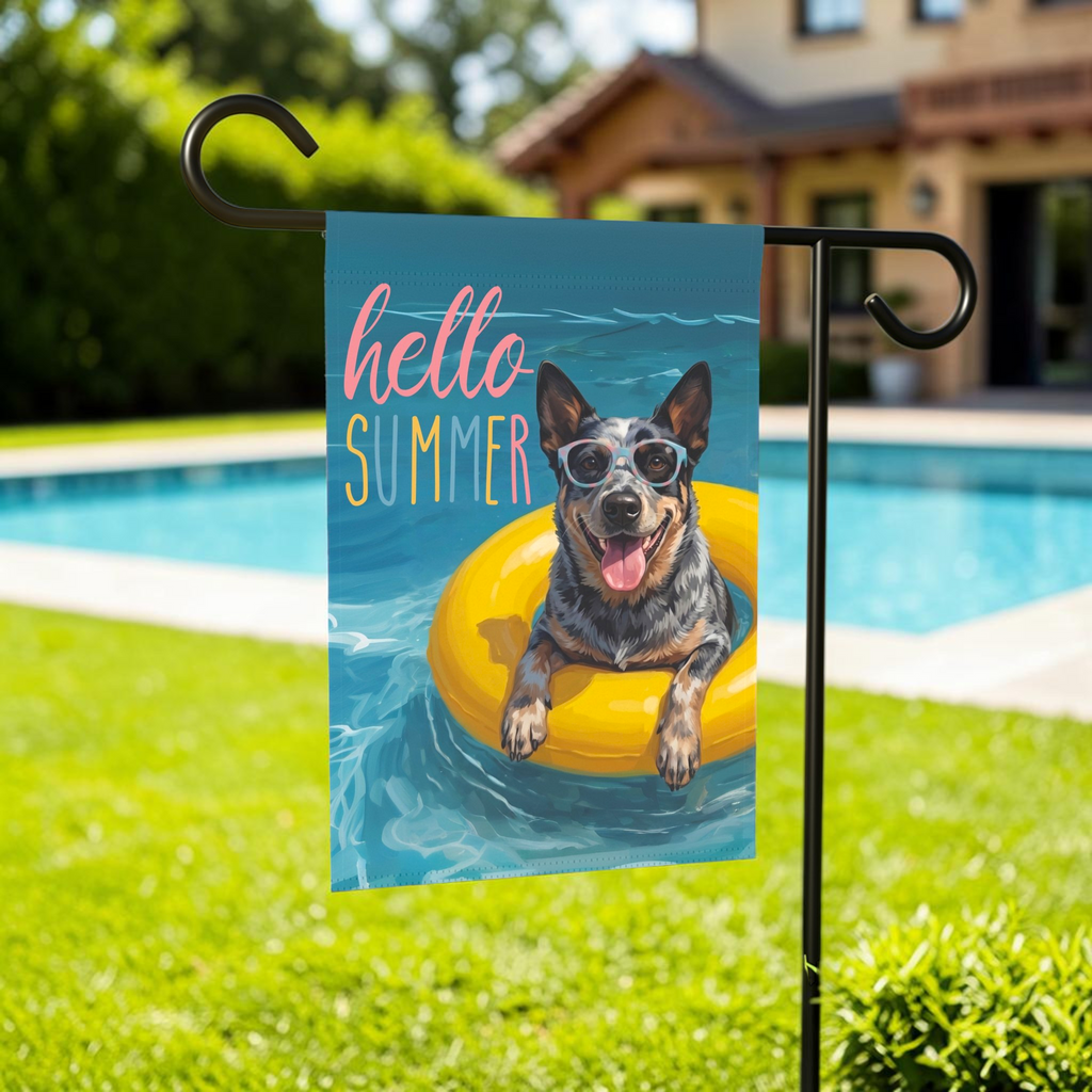 Hello Summer Australian Cattle Dog Garden Flag