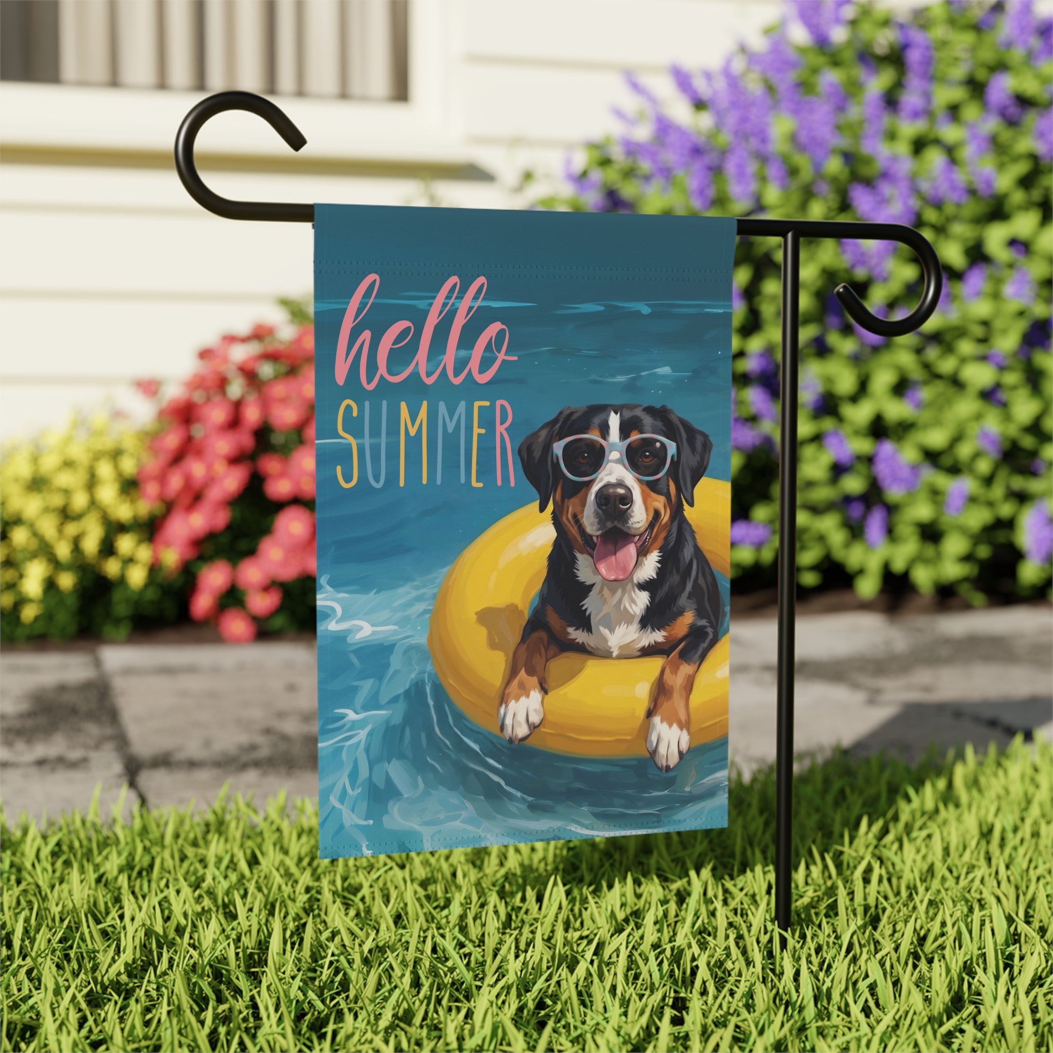 Hello Summer Appenzeller Sennenhund Garden Flag
