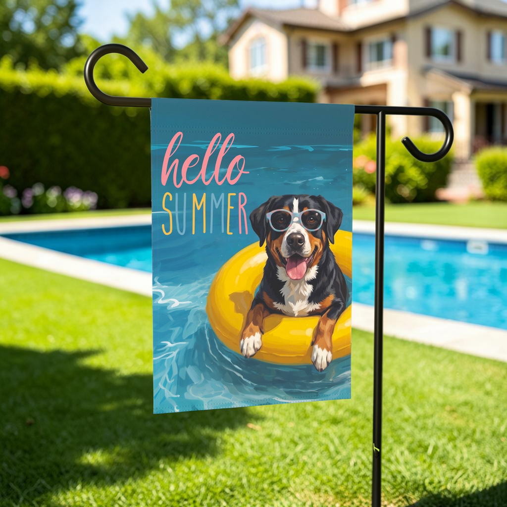 Hello Summer Appenzeller Sennenhund Garden Flag