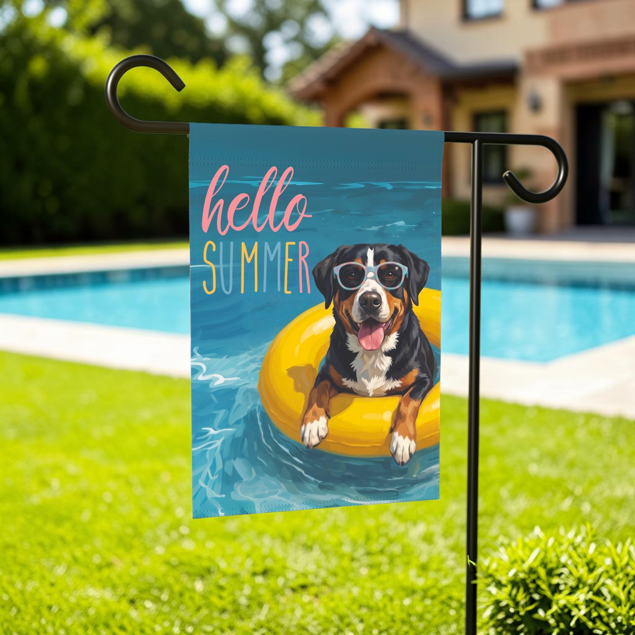 Hello Summer Appenzeller Sennenhund Garden Flag