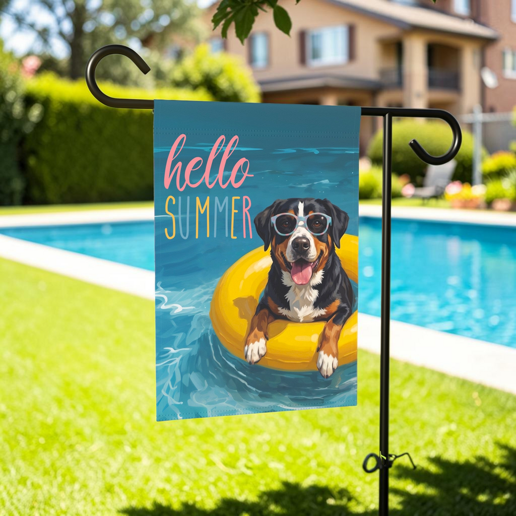 Hello Summer Appenzeller Sennenhund Garden Flag