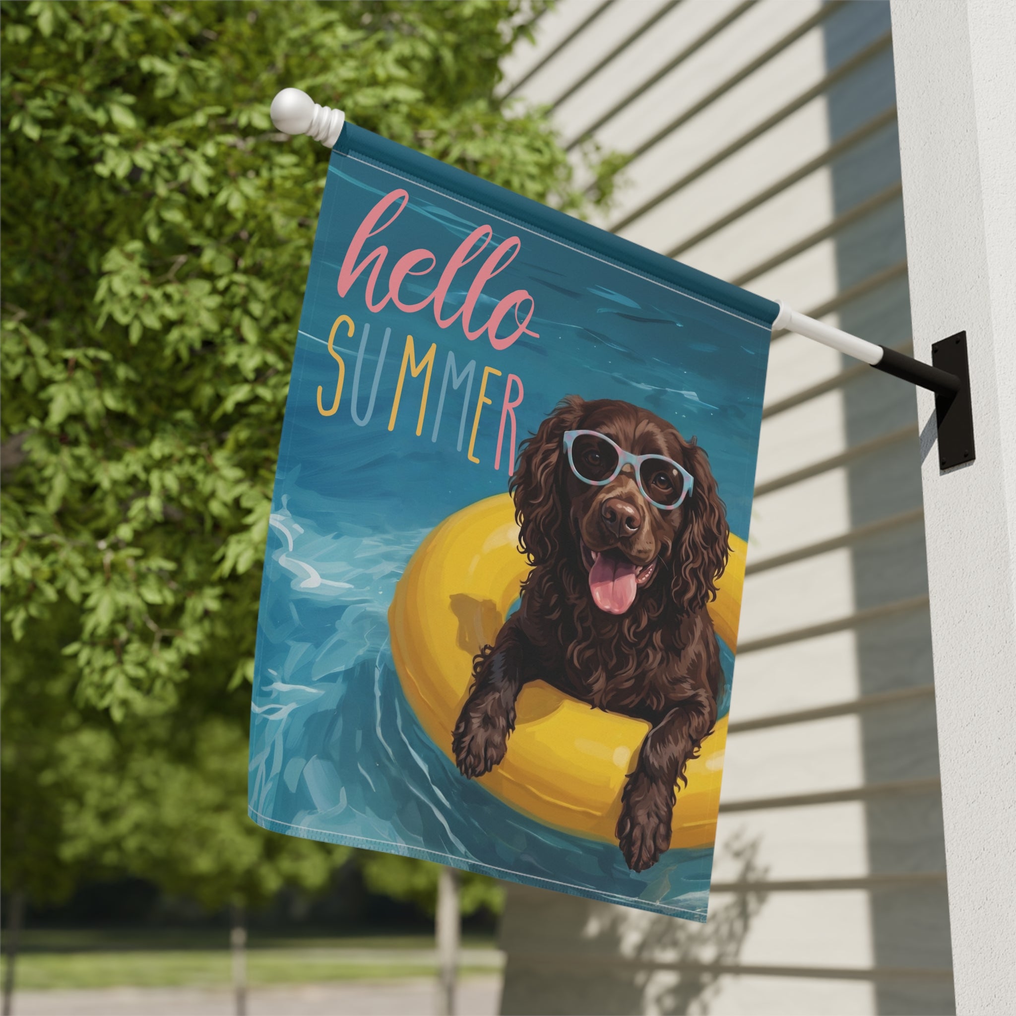 Hello Summer American Water Spaniel Garden Flag