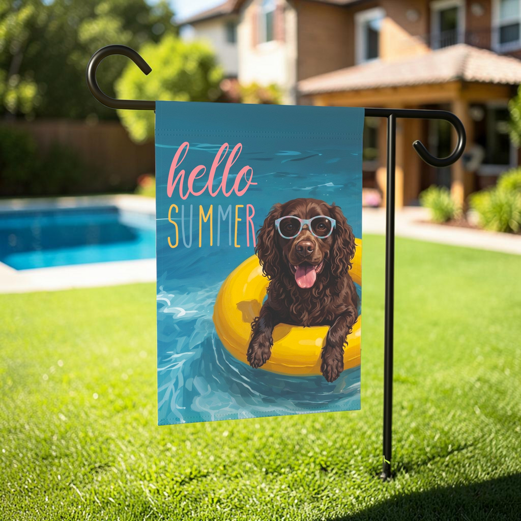 Hello Summer American Water Spaniel Garden Flag