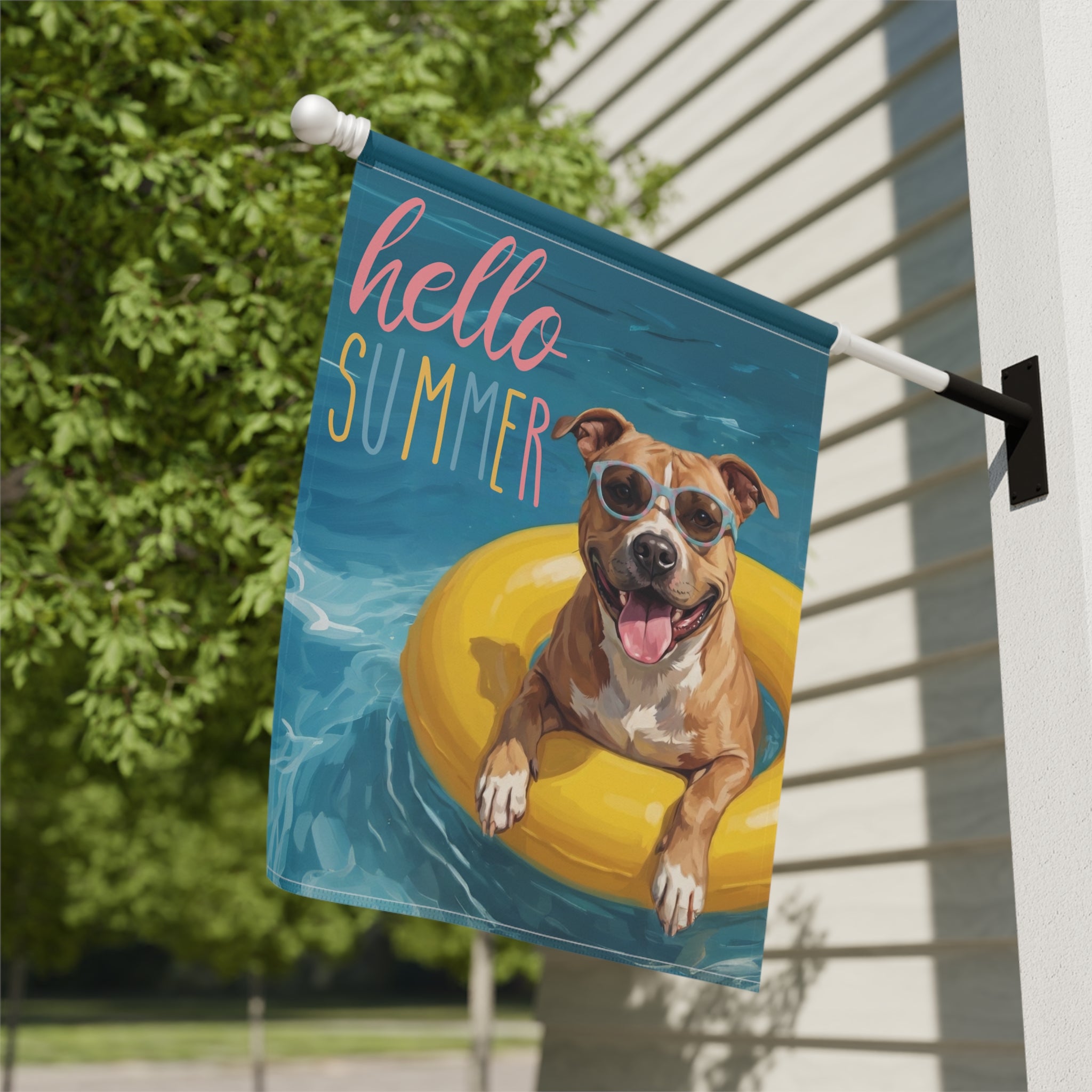 Hello Summer American Staffordshire Terrier Garden Flag