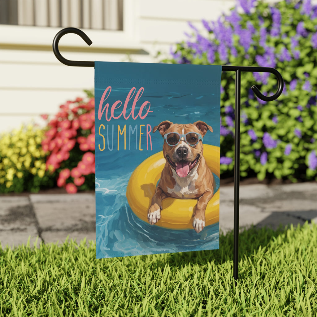 Hello Summer American Staffordshire Terrier Garden Flag