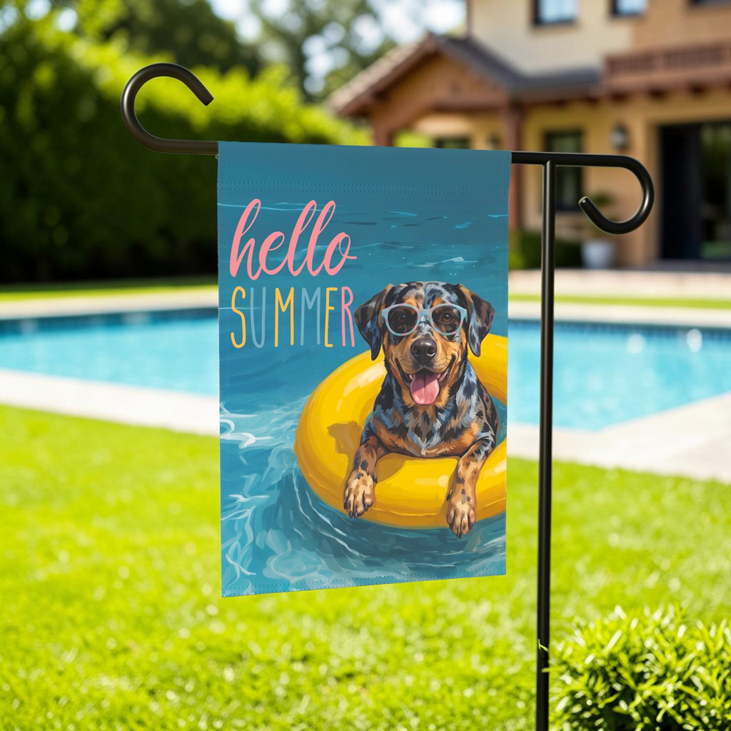 Hello Summer American Leopard Hound Garden Flag
