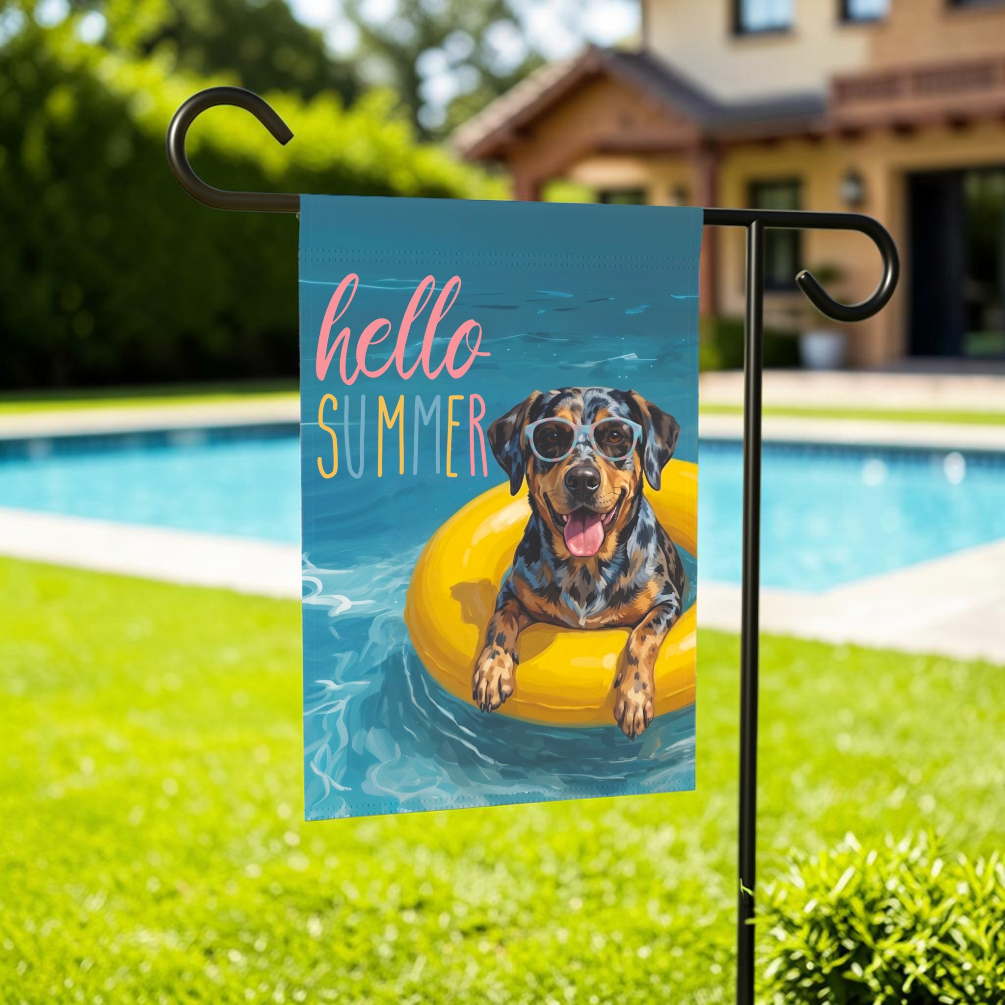Hello Summer American Leopard Hound Garden Flag