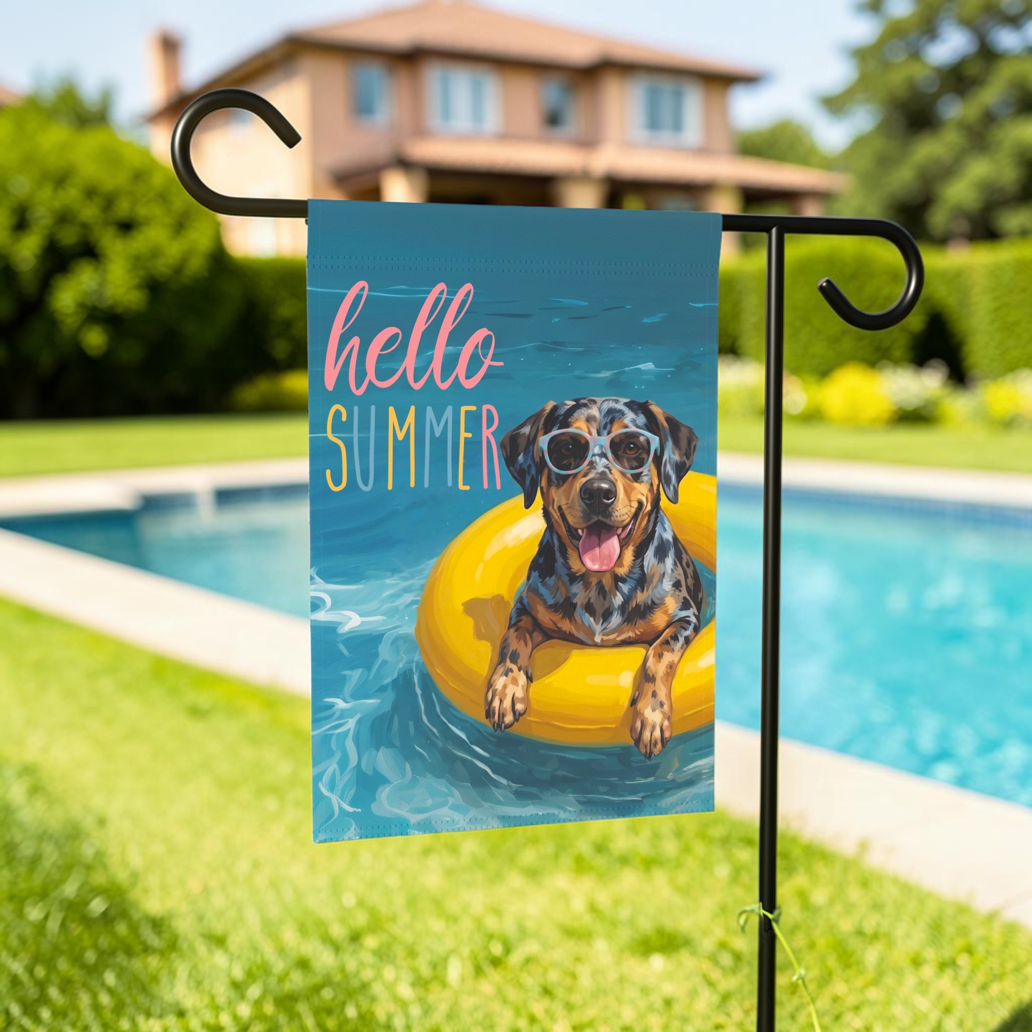 Hello Summer American Leopard Hound Garden Flag