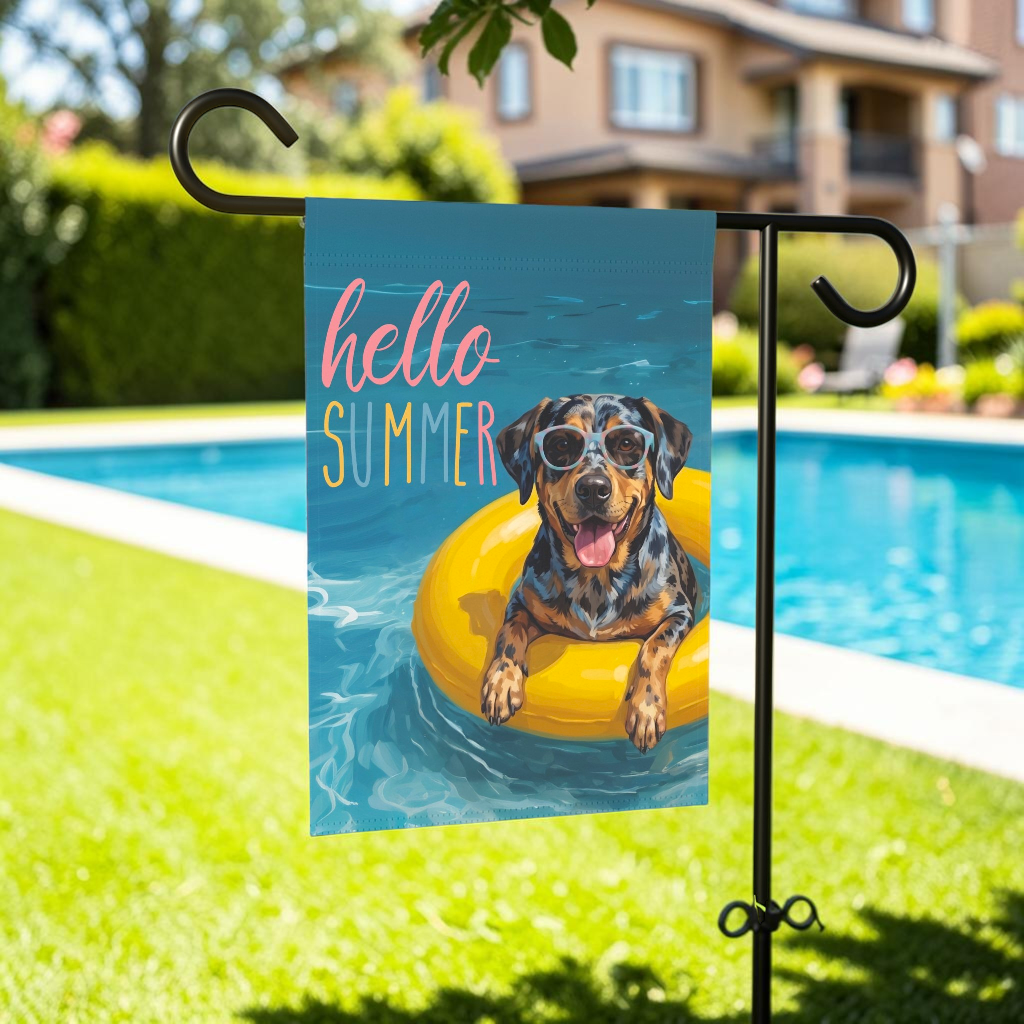 Hello Summer American Leopard Hound Garden Flag