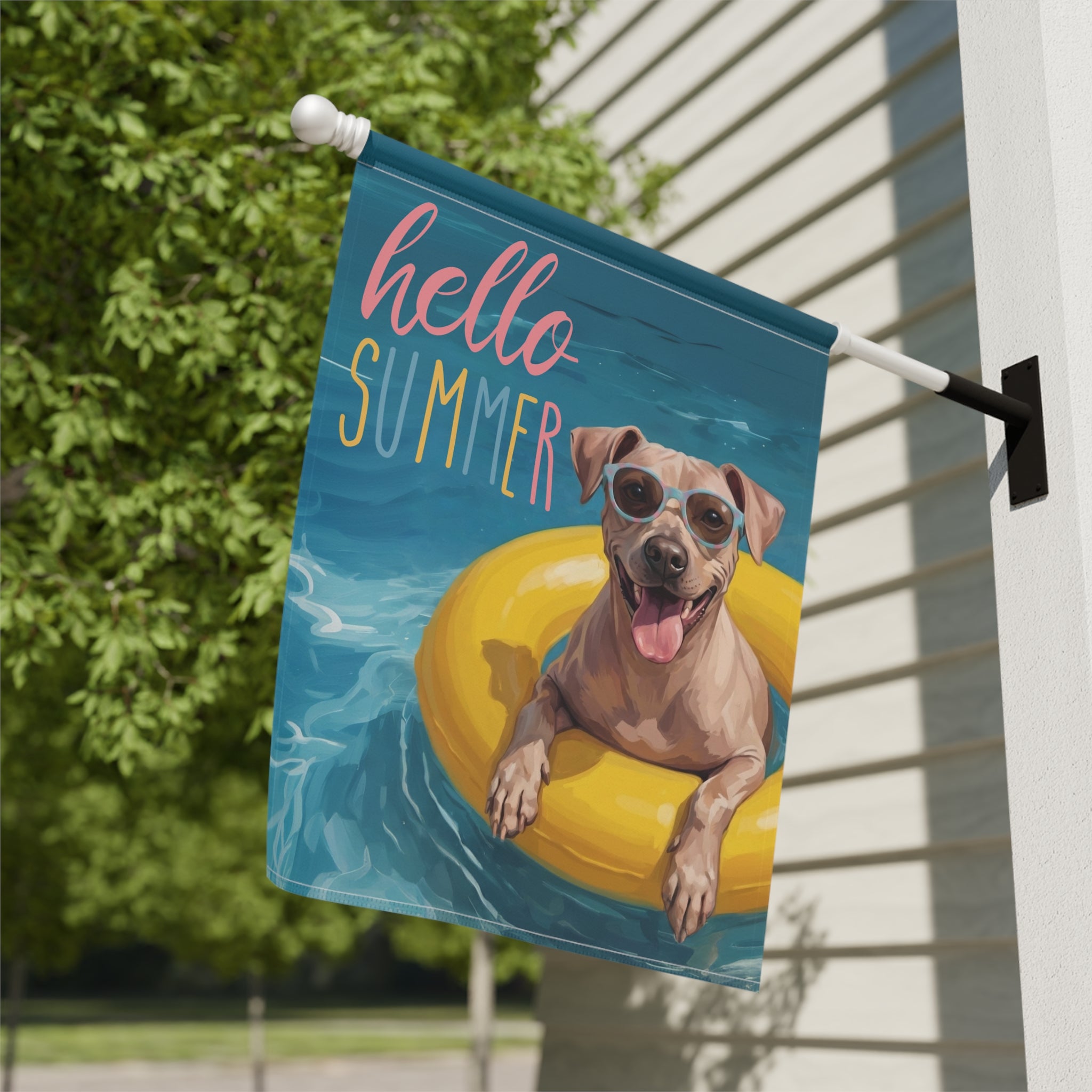 Hello Summer American Hairless Terrier Garden Flag