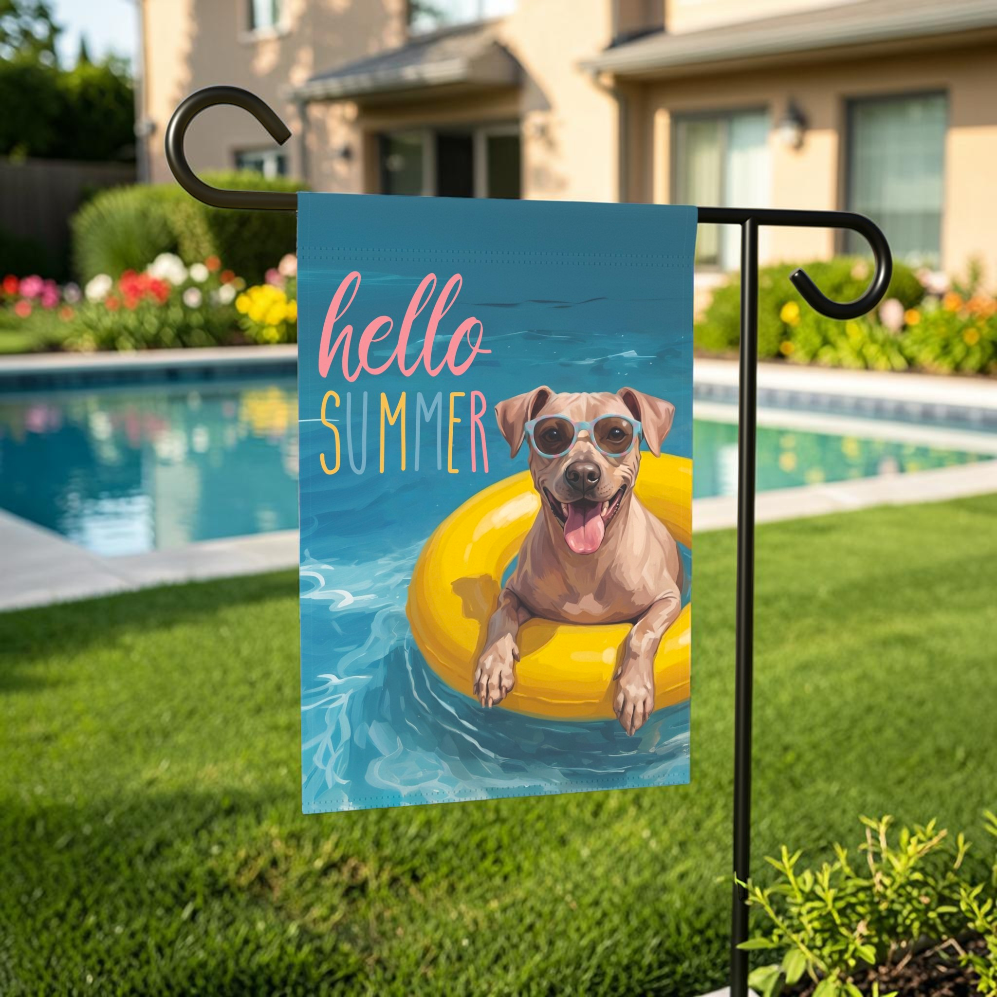 Hello Summer American Hairless Terrier Garden Flag