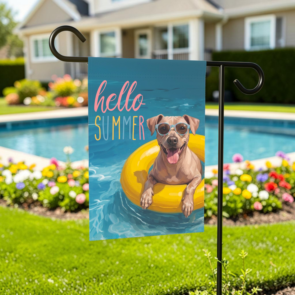 Hello Summer American Hairless Terrier Garden Flag