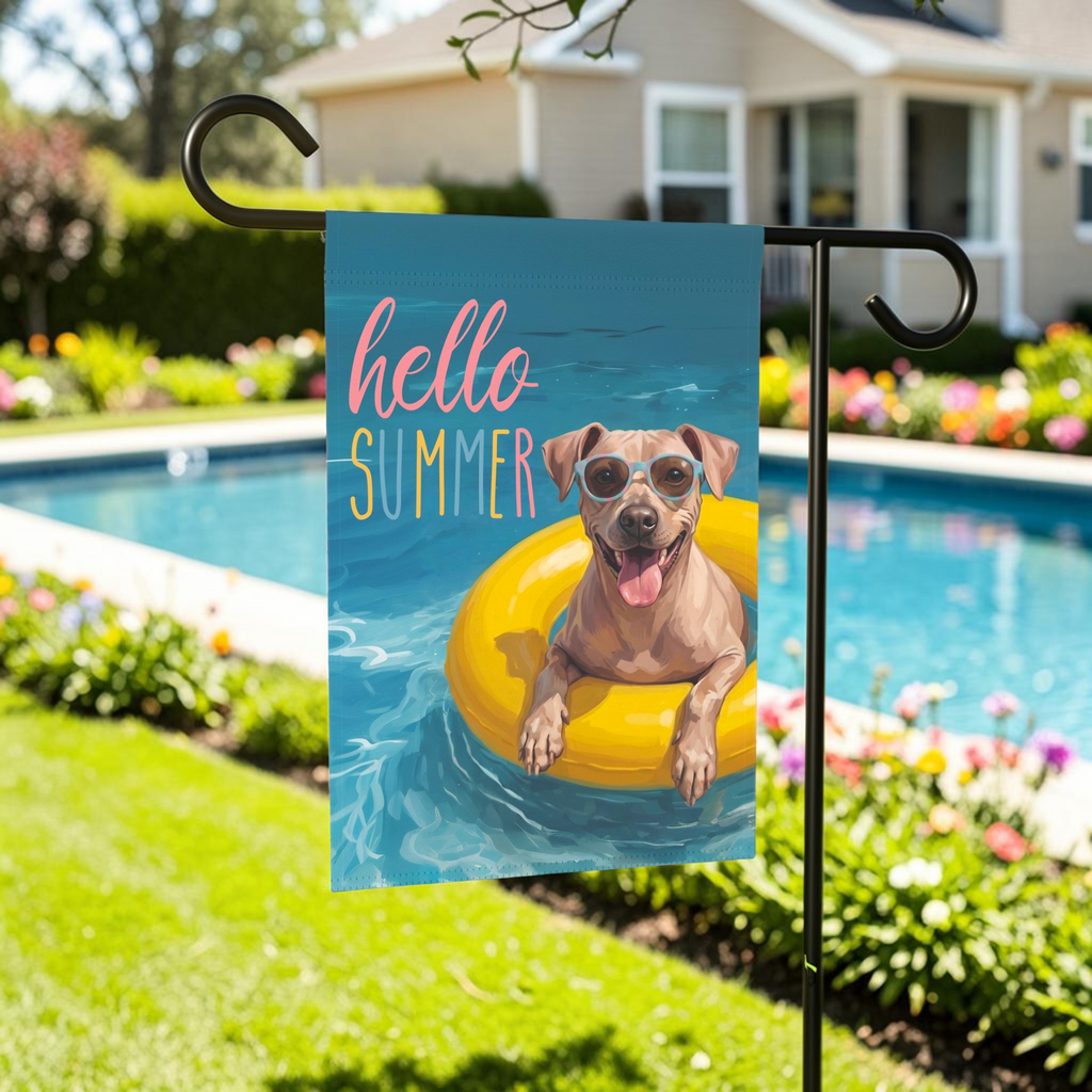 Hello Summer American Hairless Terrier Garden Flag