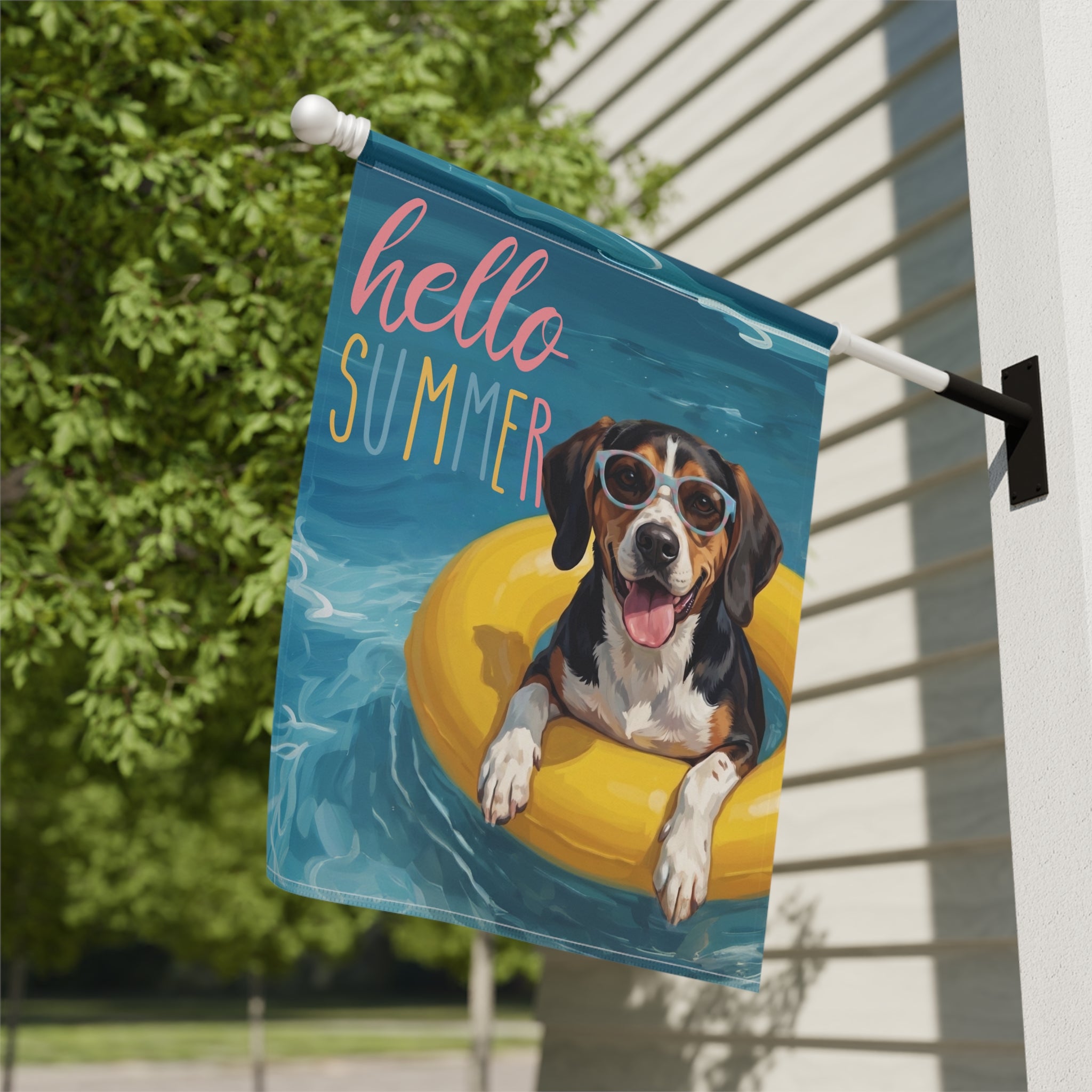 Hello Summer American Foxhound Garden Flag