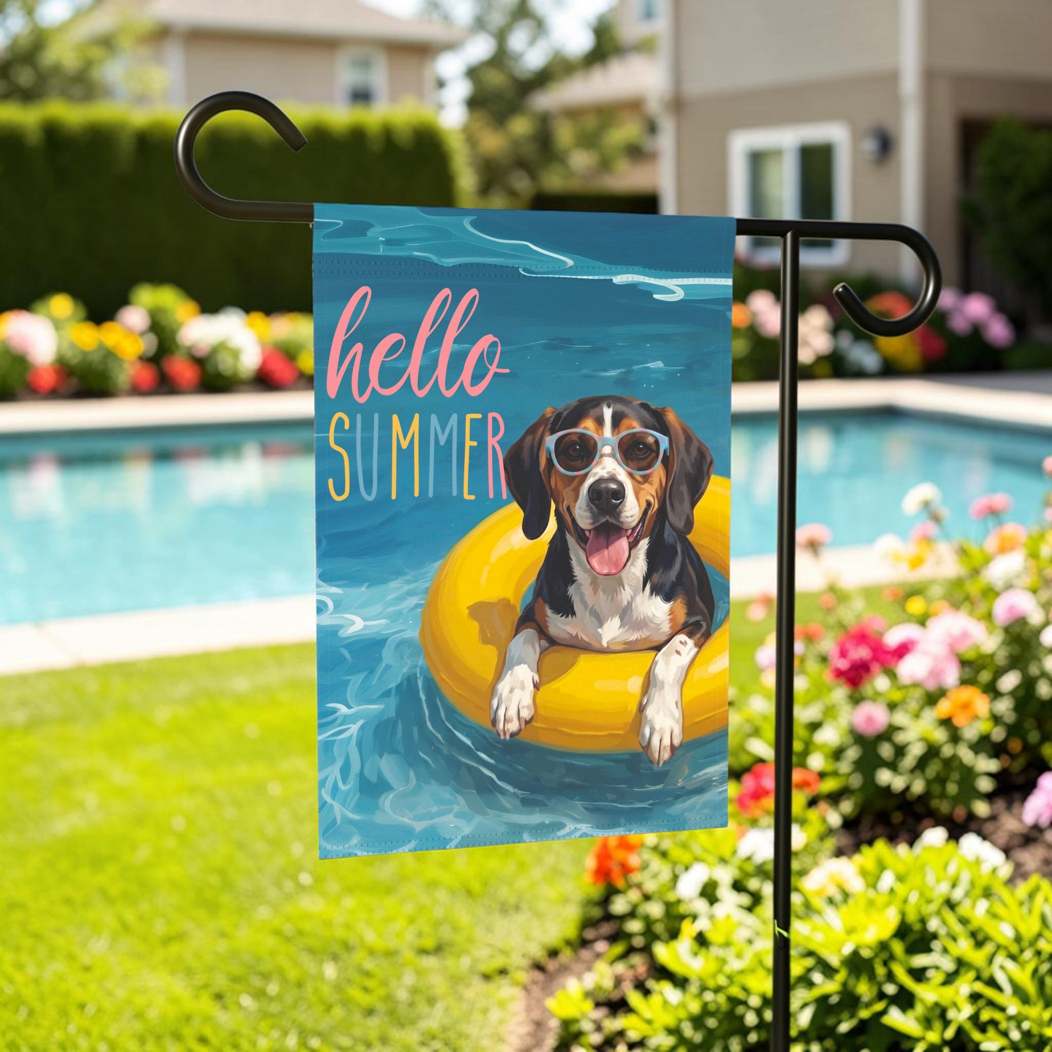Hello Summer American Foxhound Garden Flag