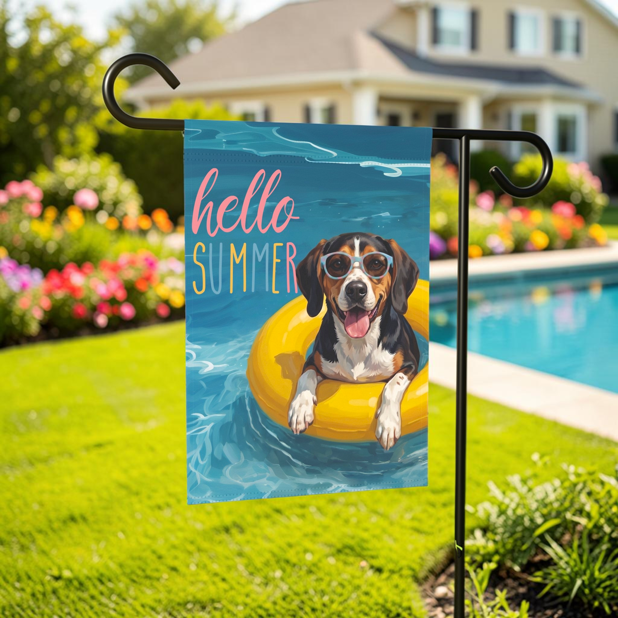 Hello Summer American Foxhound Garden Flag