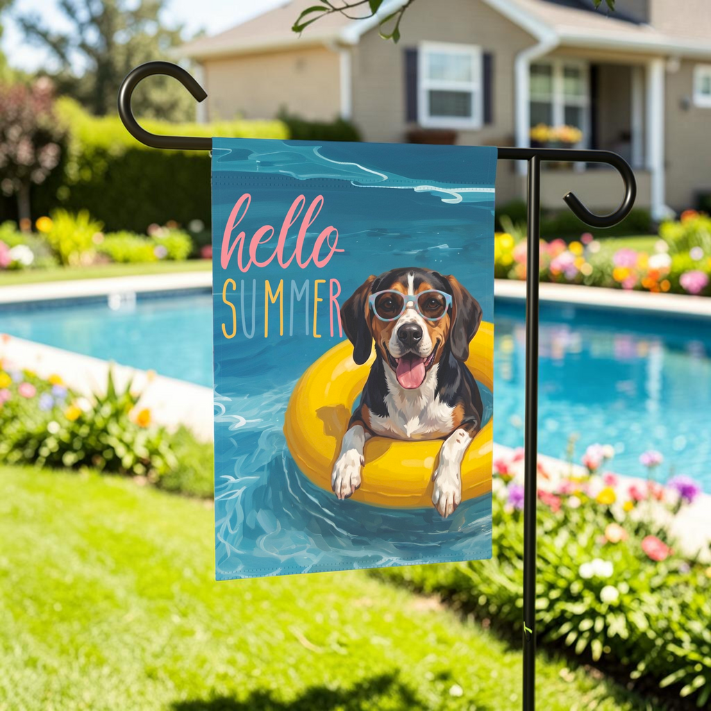 Hello Summer American Foxhound Garden Flag
