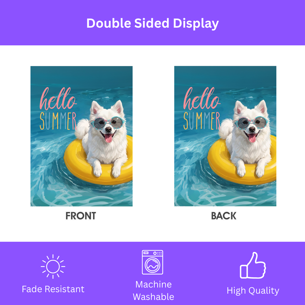Hello Summer American Eskimo Dog Garden Flag